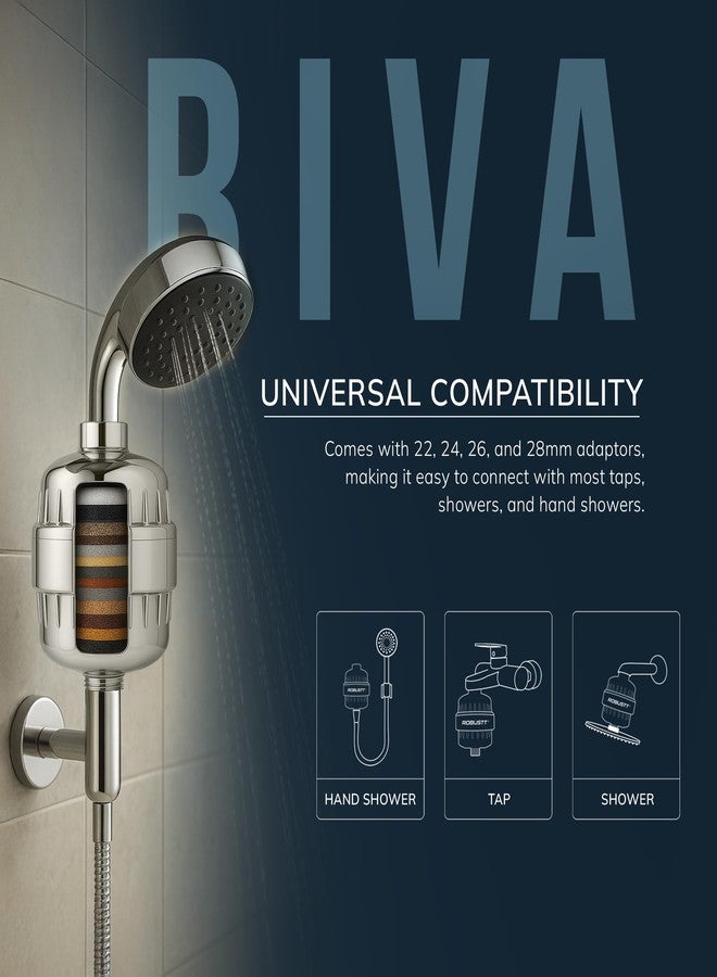 روبوست فلتر ريفا القوي ذو 15 مرحلة للدش/الحنفية ومنقي المياه للمنزل (فضي) | يقلل من تساقط الشعر وجفاف الجلد وتراكم الترسبات الكلسية | فلتر للمياه العسرة للحنفية والدش والدش اليدوي | يتضمن طقمًا ودليل استخدام - Image 2